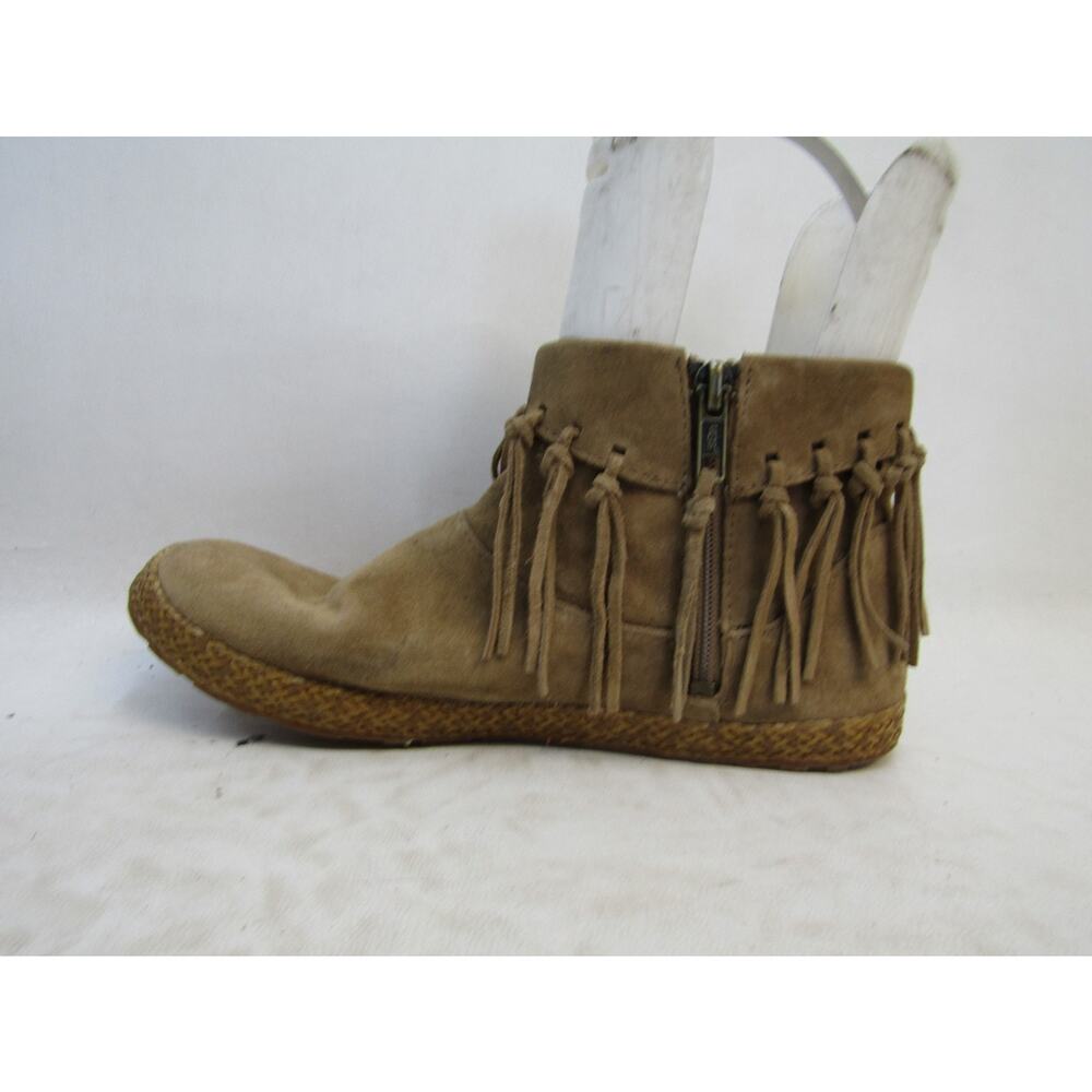 UGG Womens Size 6.5 M Brown Suede Fringe Zip Ankle Fashion Boots Bootie - Picture 2 of 11